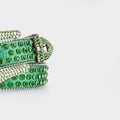 Green Shiny Skull Buckle with Green Crystal Strap Rhinestone Belt-Belts-The Rhinestone Belts