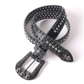 Black Skull Buckle with Black and White Strap Rhinestone Belt-Belts-The Rhinestone Belts