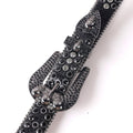 Black Skull Buckle with Black and White Strap Rhinestone Belt-Belts-The Rhinestone Belts