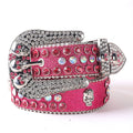 Pink Shiny Skull Buckle with Crystal Strap Cowgirl Rhinestone Belt-Belts-The Rhinestone Belts