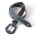 Engraved Buckle with Black Strap and Blue Stones Rhinestone Belt-Belts-The Rhinestone Belts