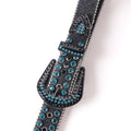 Engraved Buckle with Black Strap and Blue Stones Rhinestone Belt-Belts-The Rhinestone Belts