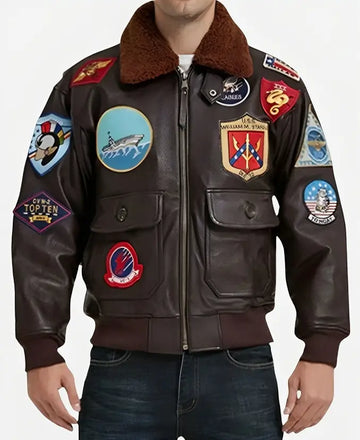 Top Gun Brown Maverick Bomber Leather Jacket