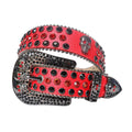Black and Red Rhinestones with Red Strap and Skull Buckles Rhinestone Belt-Belts-The Rhinestone Belts