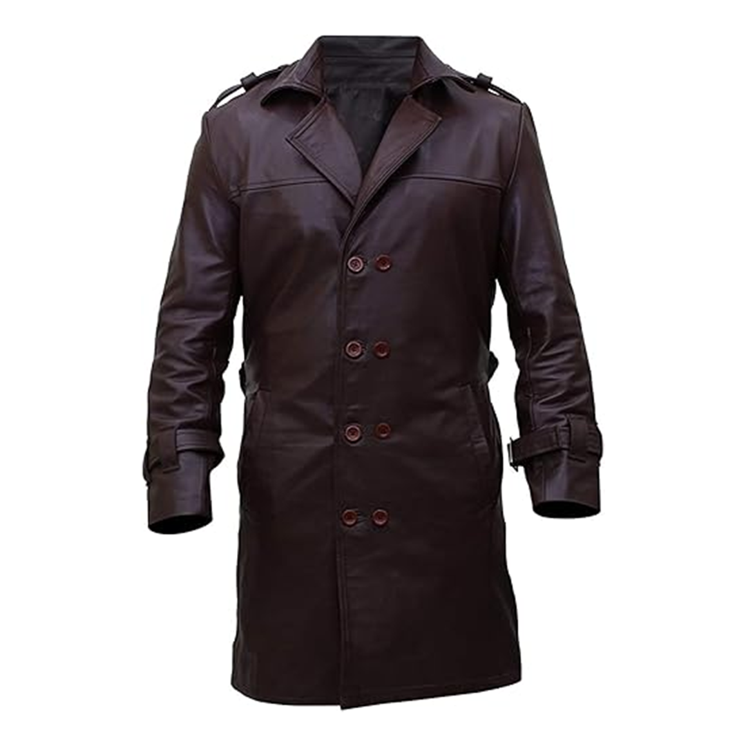 Brown Watchmen Real Leather Trench Coat