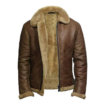 Men's Brown Shearling Leather Jacket with Fur Lining