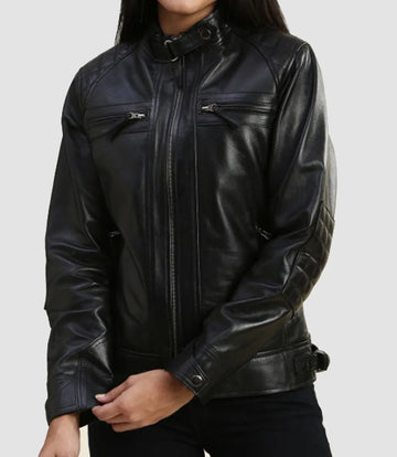 Women's Black Faux Biker Leather Jacket