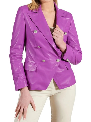 Women's Purple Breasted Leather Coat