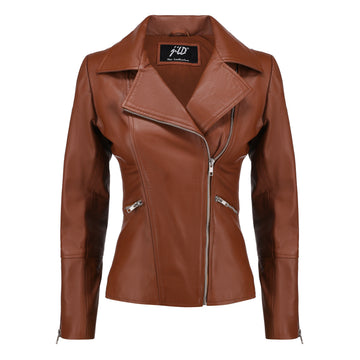 Women's Brown Asymmetrical Biker Leather Jacket