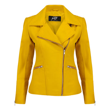 Women's Yellow Asymmetrical Biker Leather Jacket