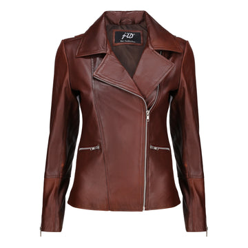 Women's Maroon Asymmetrical Biker Leather Jacket