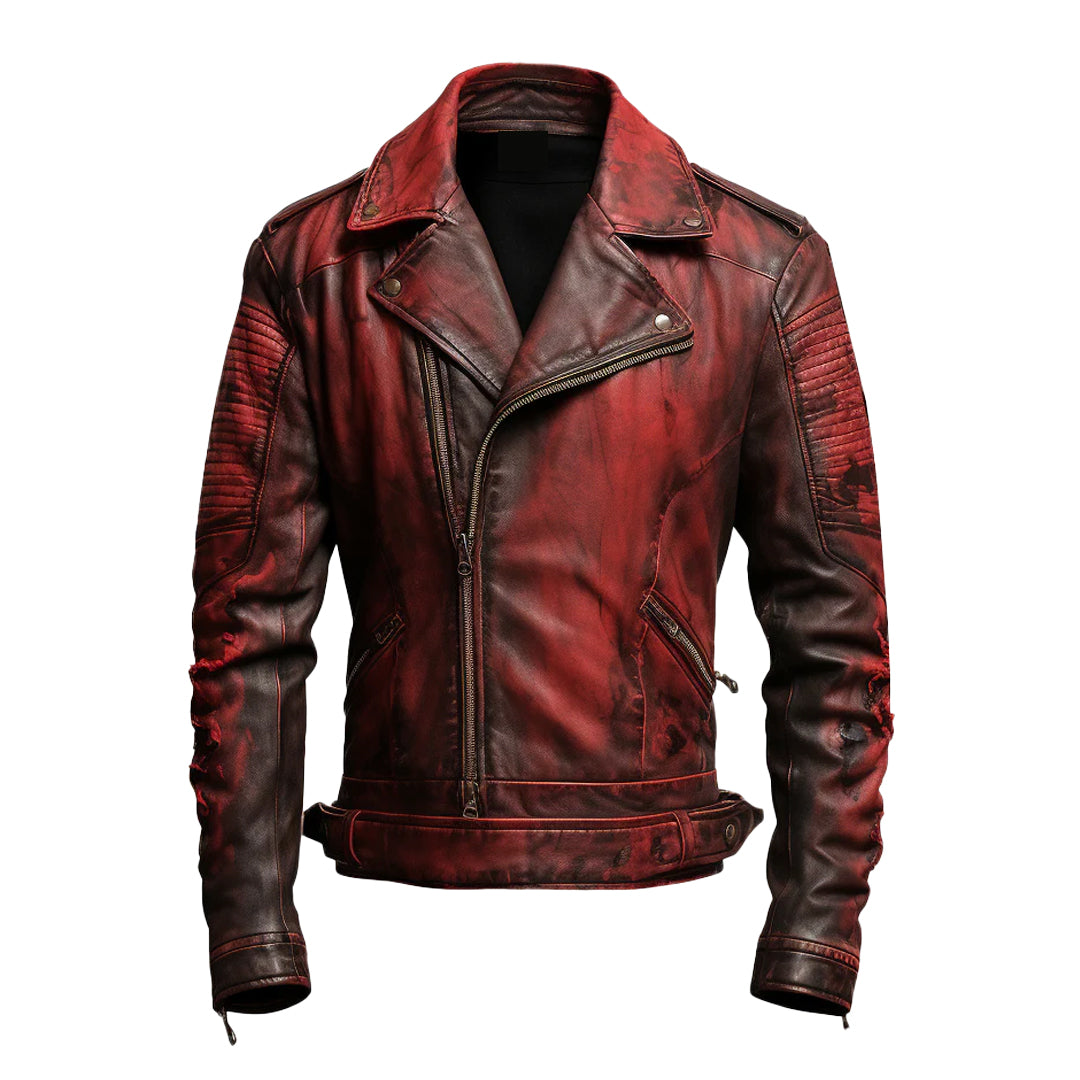 Men's Bloody Red Halloween Leather Jacket